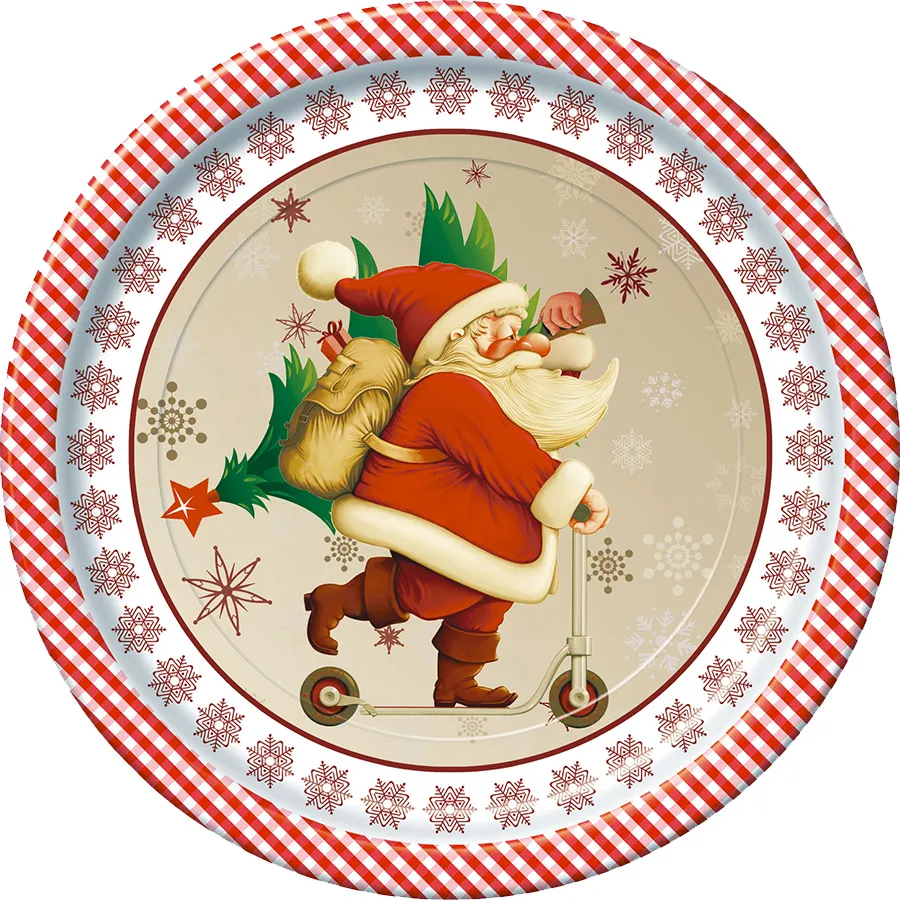 Тарелка одноразовая Bgreen Дед мороз и самокат картон 23 см