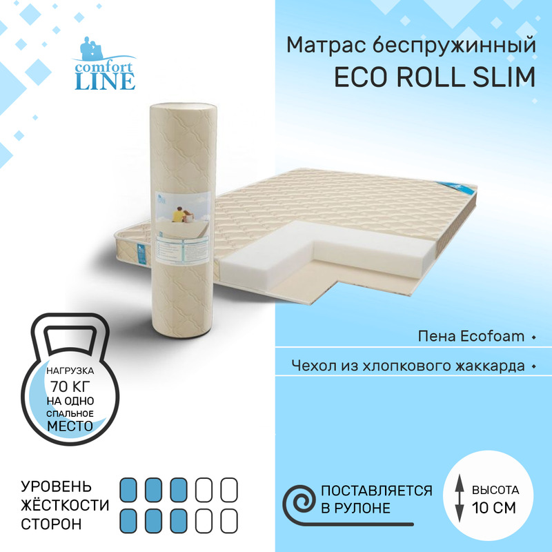 

Матрас беспружинный Comfort Line Eco Roll Slim 95х200, высота 10 см, Eco Roll Slim