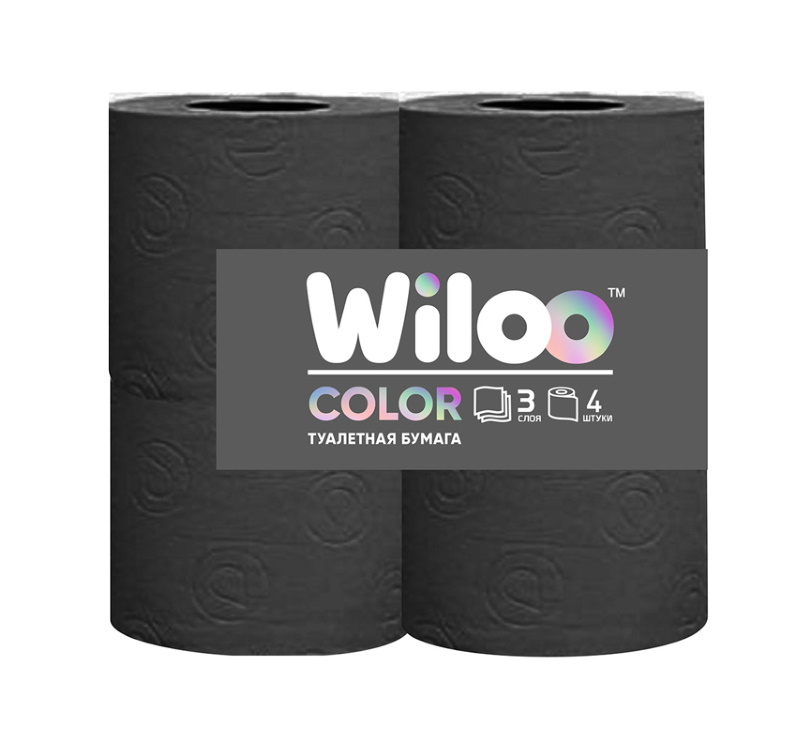 Туалетная бумага Wiloo Color черная 3 слоя 4 рулона
