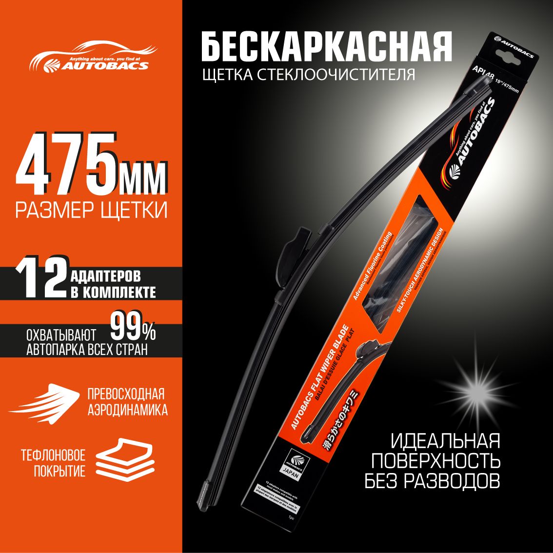 Щётка стеклоочистителя WIPER BLADE бескаркасная всесезонная 19