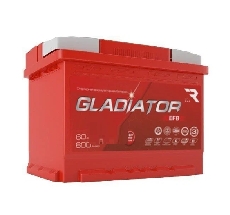 Аккумулятор GLADIATOR EFB 60 Ah, 600 A, 242x175x190 обр.