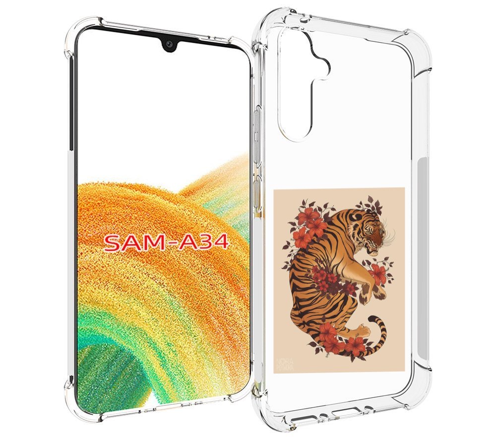 

Чехол MyPads злой-тигр-с-цветами для Samsung Galaxy A34, Tocco
