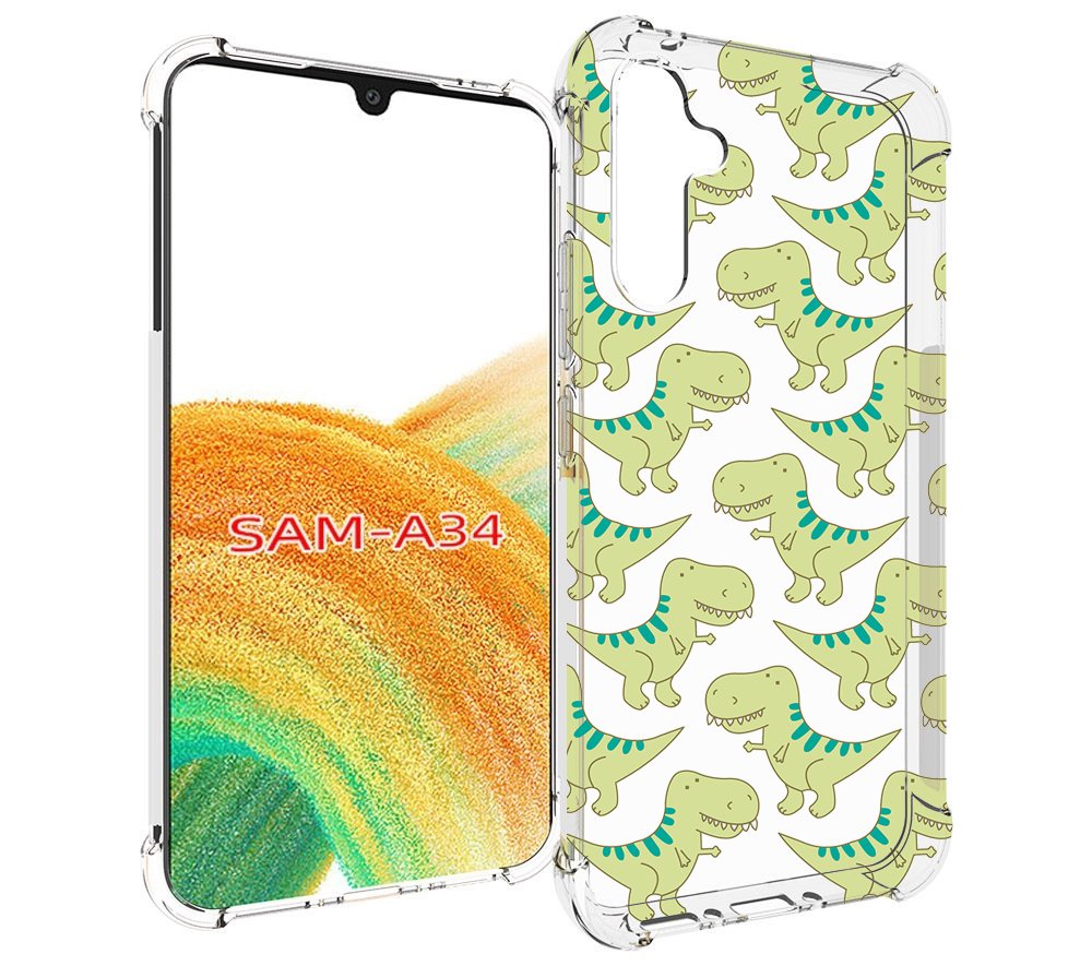 

Чехол MyPads зеленые-динозаврики для Samsung Galaxy A34, Tocco