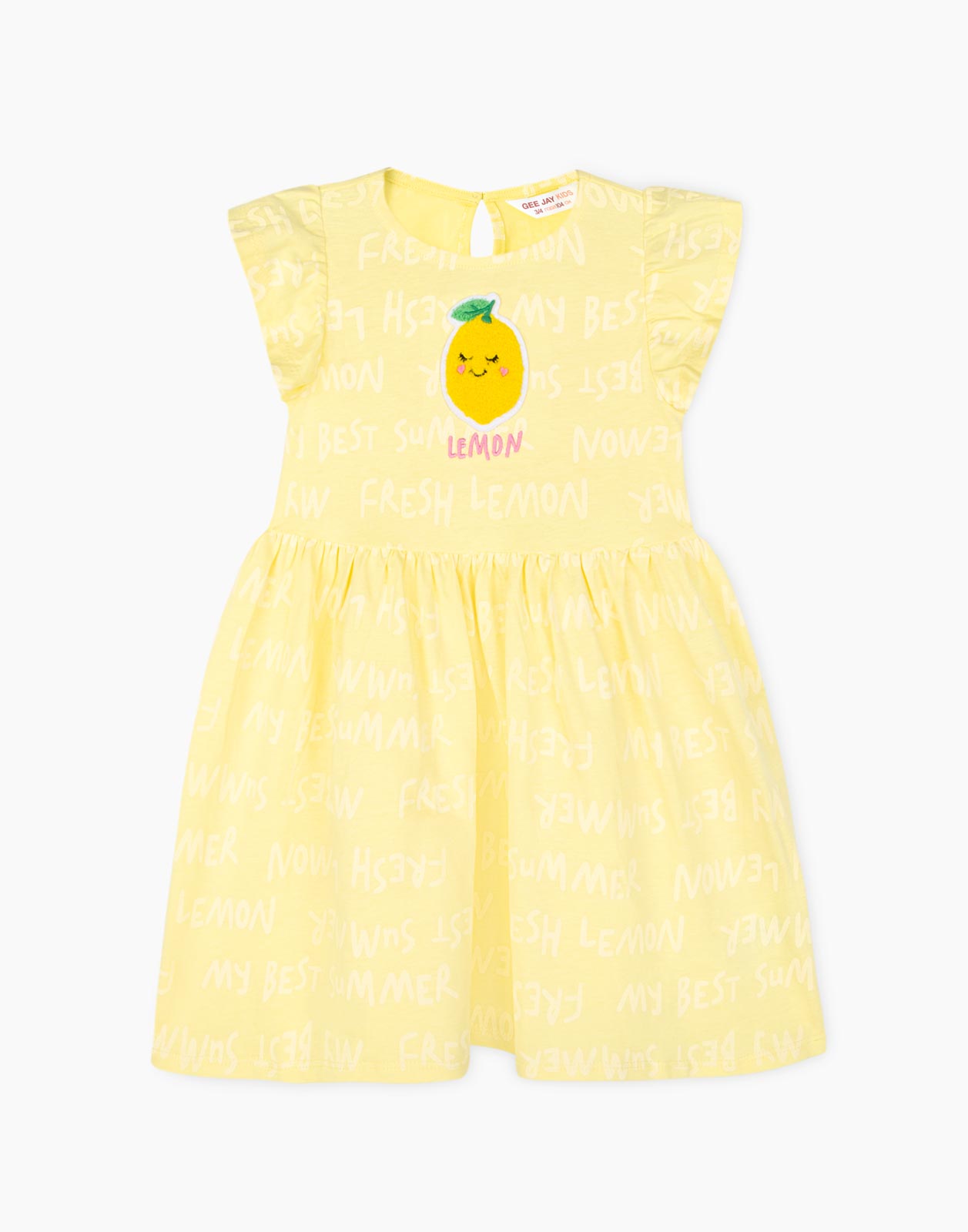 Желтое платье с принтом и нашивкой Lemon для девочки 3-4г/104