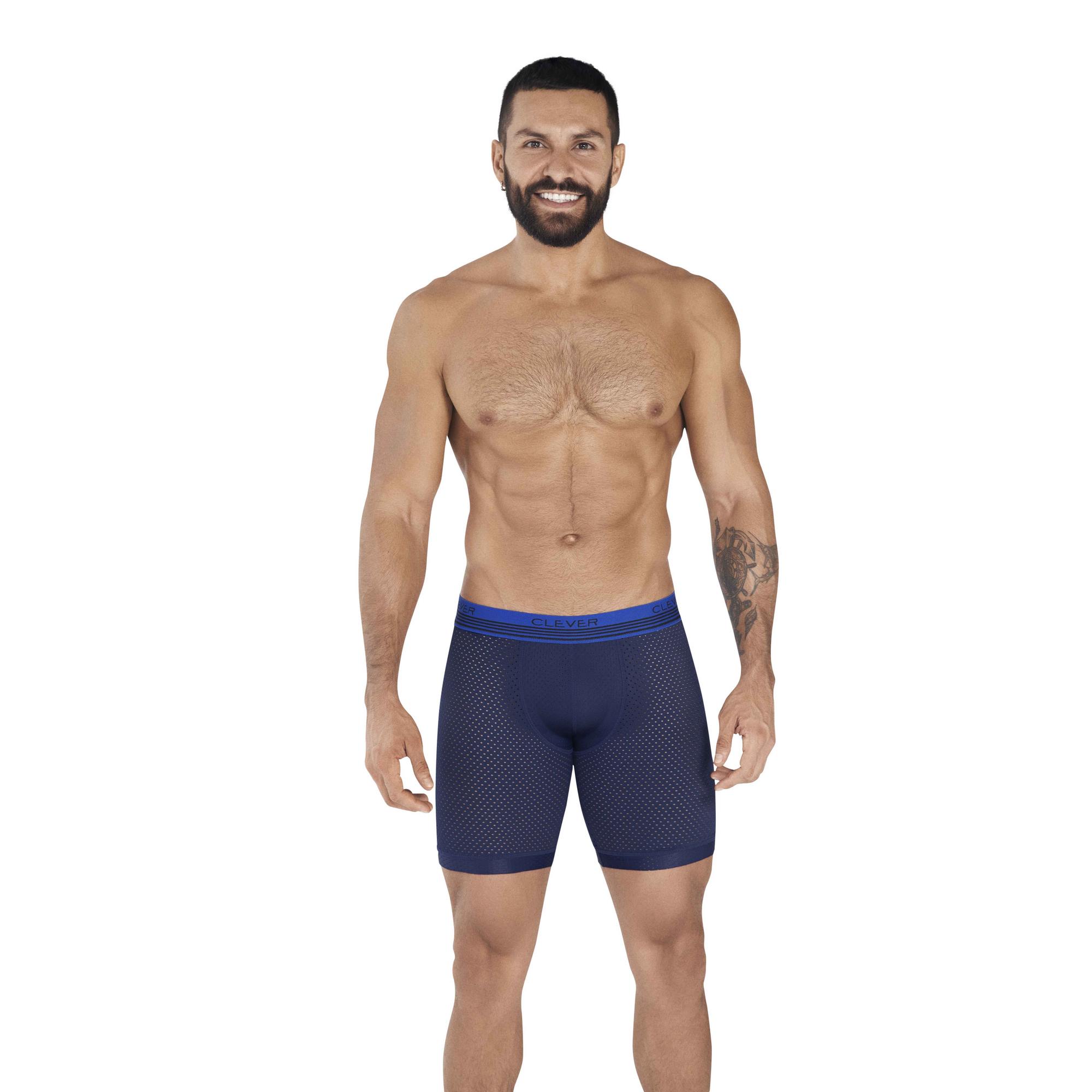 фото Мужские трусы боксеры удлиненные темно-синие в сетку clever process long boxer 036508 xl clever masculine underwear