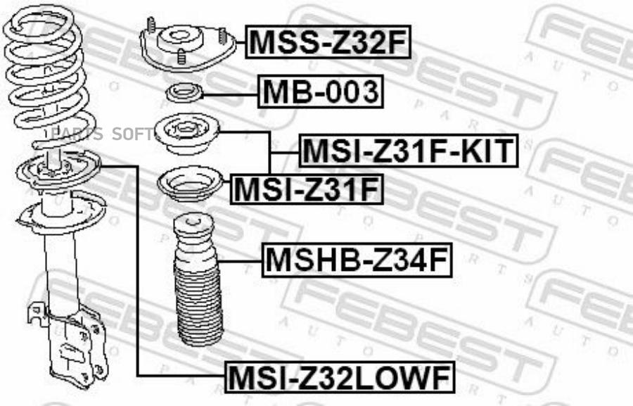 

FEBEST Проставка пружины верхняя MITSUBISHI COLT 04-12 (компл на 1 сторону) MSI-Z31F-KIT 1