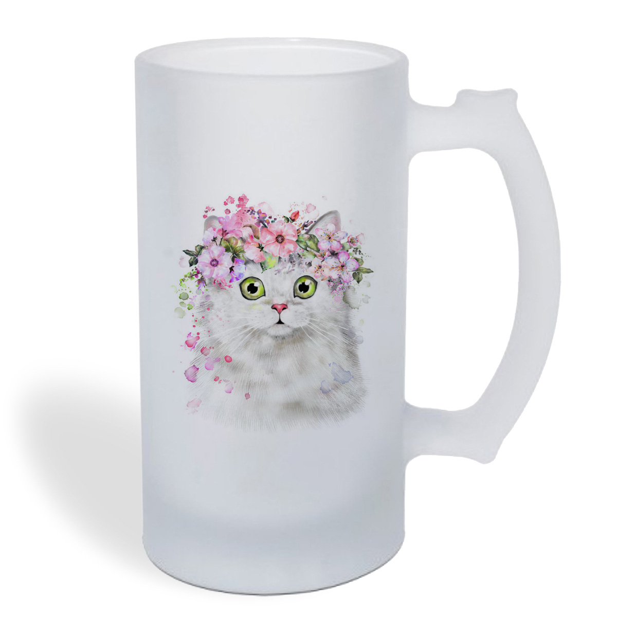 

Кружка пивная CoolPodarok Графика. Кошка с цветами