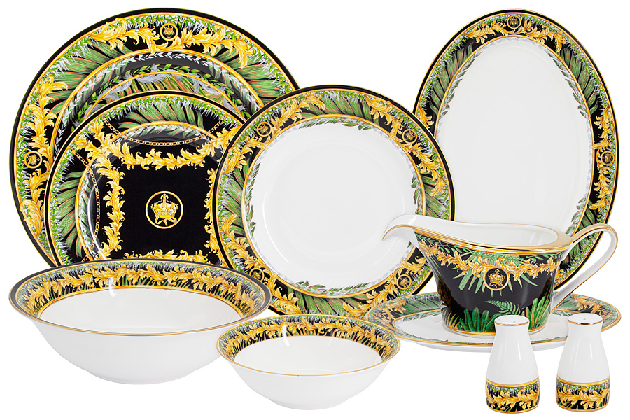 

Обеденный сервиз Royal Crown Эдем, 12 персон 48 предметов фарфор RC9-50DS-717_, Черный;золотистый;зеленый