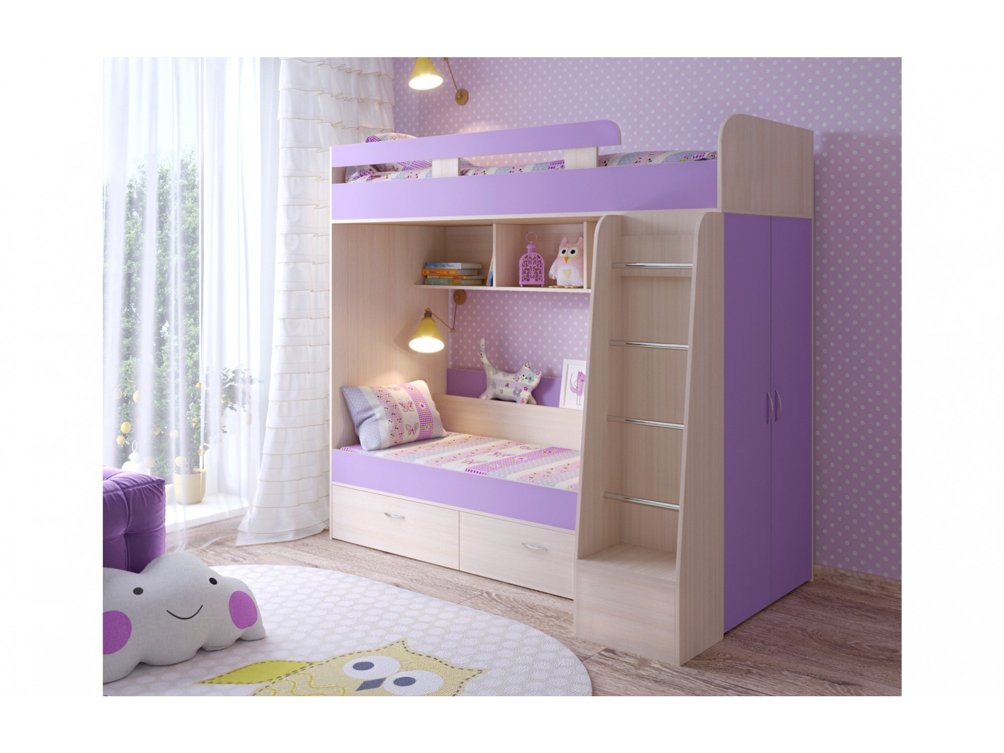 

Двухъярусная кровать Юниор 6 (Розовый, Белое дерево), 42262-3-7