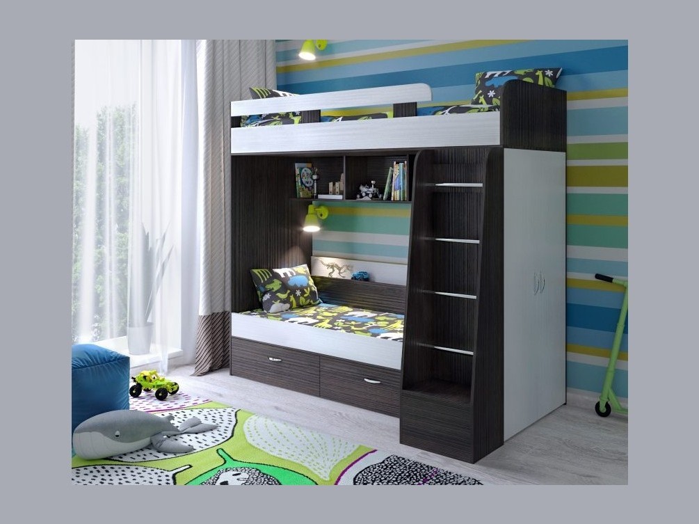 

Двухъярусная кровать Юниор 6 (Розовый, Дуб молочный), 42262-3-6