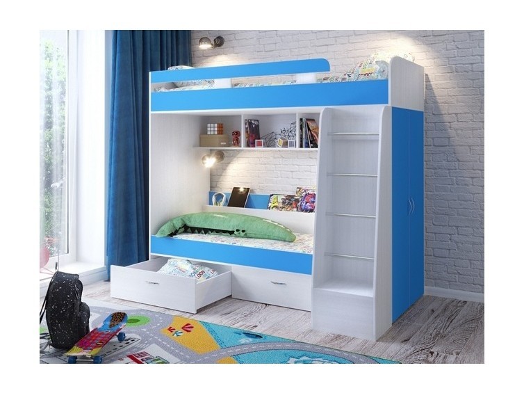 

Двухъярусная кровать Юниор 6 (Голубой, Белое дерево), 42262-3-4