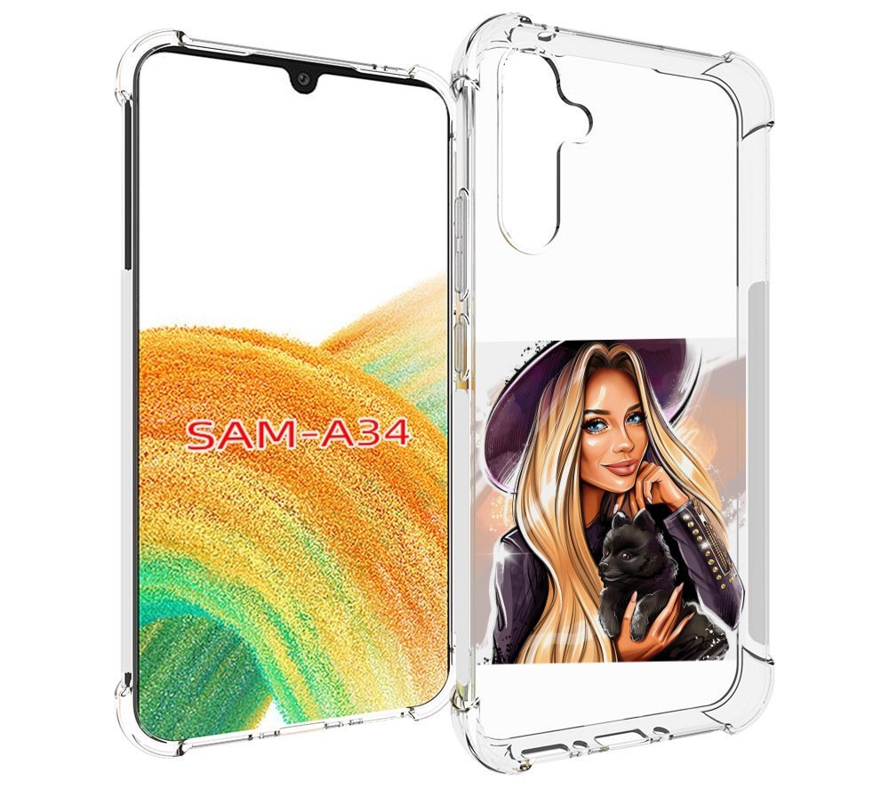 

Чехол MyPads девушка-с-черным-щенком женский для Samsung Galaxy A34, Tocco