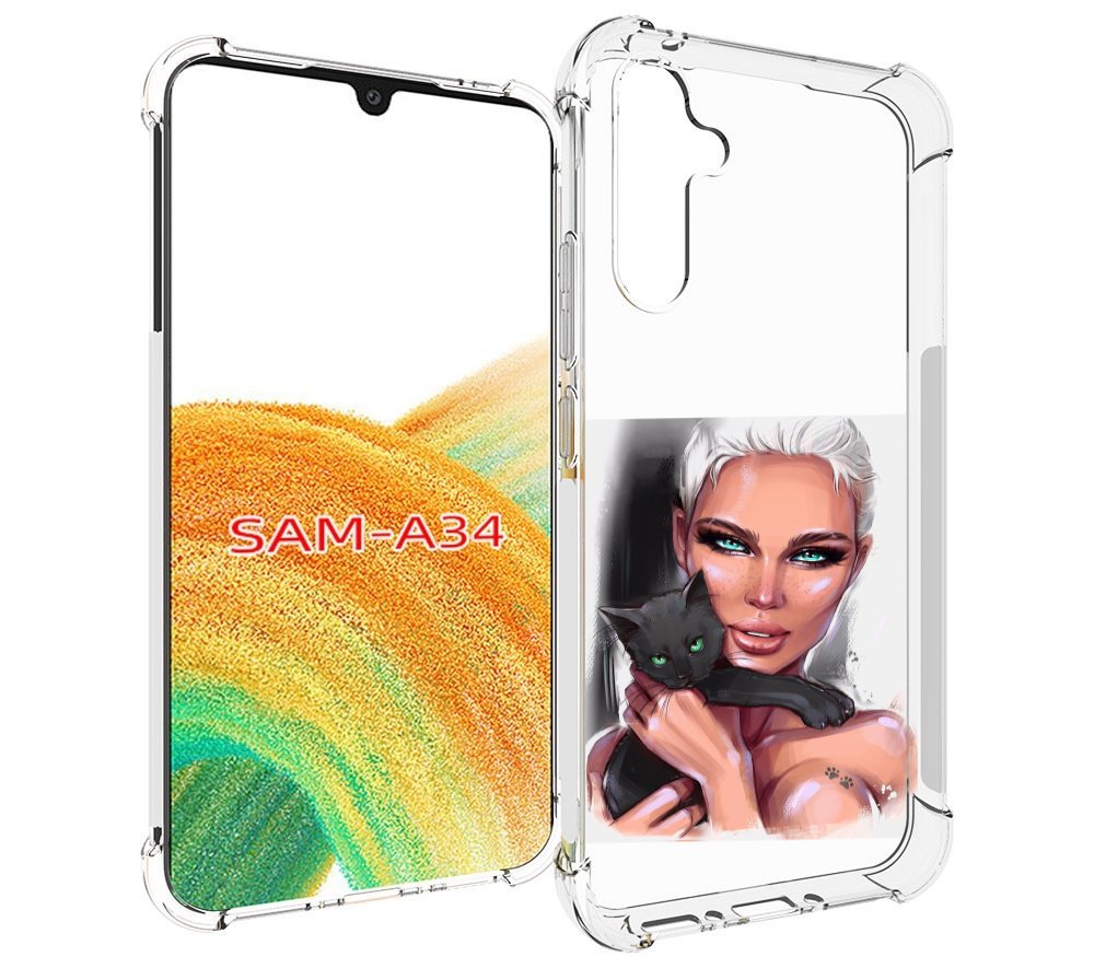 

Чехол MyPads девушка-с-черным-котиком женский для Samsung Galaxy A34, Tocco