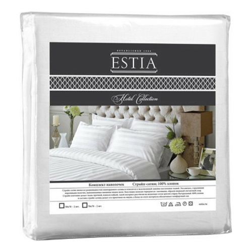 Наволочки Estia Hotel Collection 50x70 см сатин белые 2 шт