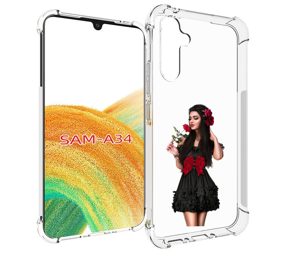 

Чехол MyPads девушка-в-черном-платье-с-розой женский для Samsung Galaxy A34, Tocco
