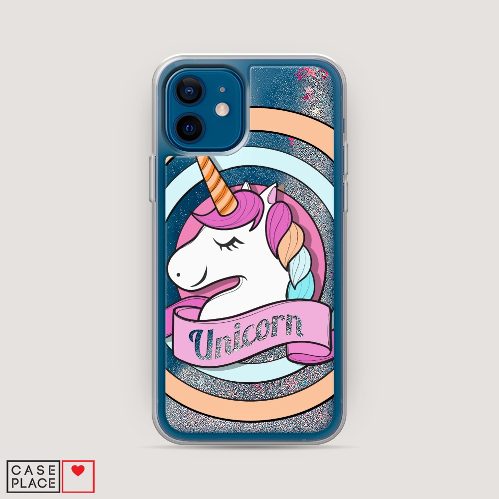 фото Жидкий чехол с блестками "unicorn зефирный" на apple iphone 12 mini awog