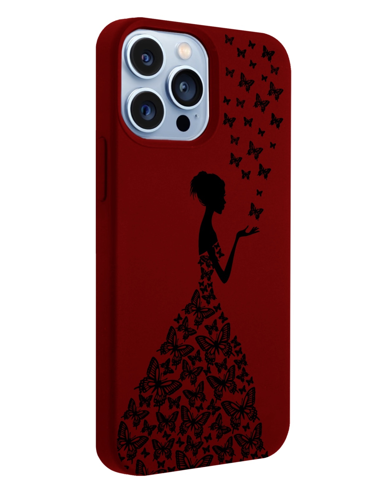 фото Чехол musthavecase для iphone 13 pro max девушка с бабочками красный