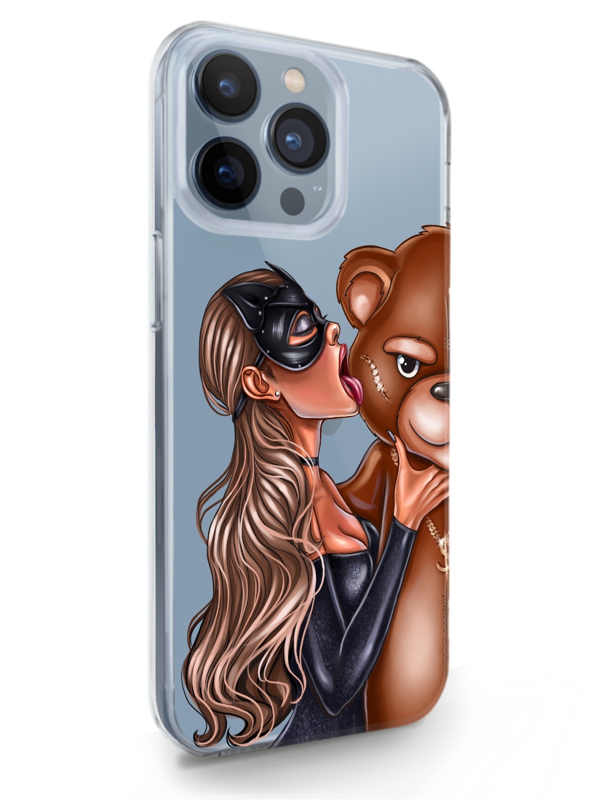 фото Чехол musthavecase для iphone 13 pro max кошечка русая и мишка прозрачный