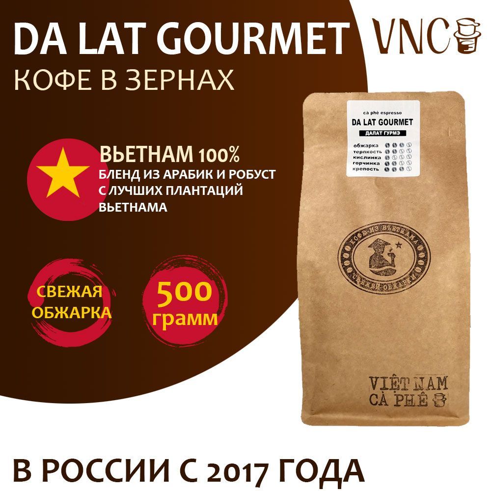 Кофе в зернах VNC Da Lat Gourmet Вьетнам, свежая обжарка, 500 г