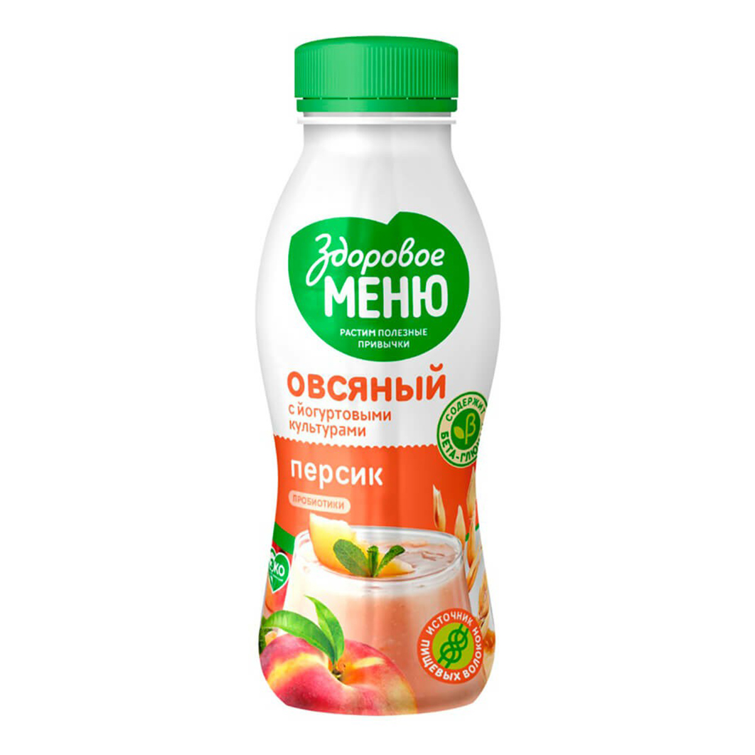 Растительный аналог йогурта Здоровое меню овсяный питьевой персик 0,2% 250 г