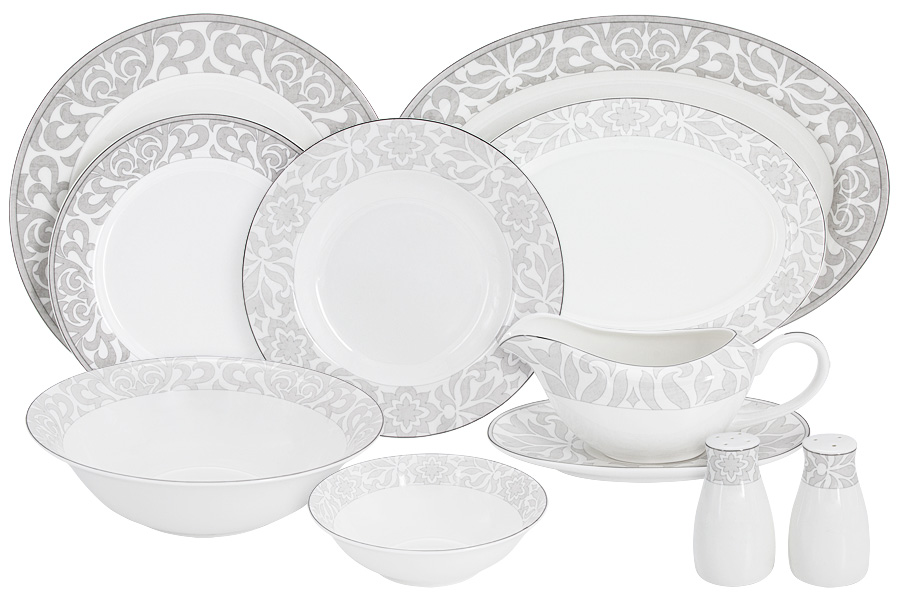

Обеденный сервиз Anna Lafarg Айседора, 6 персон 27 предметов фарфор AL-1004_27-E11_, Белый;серебристый