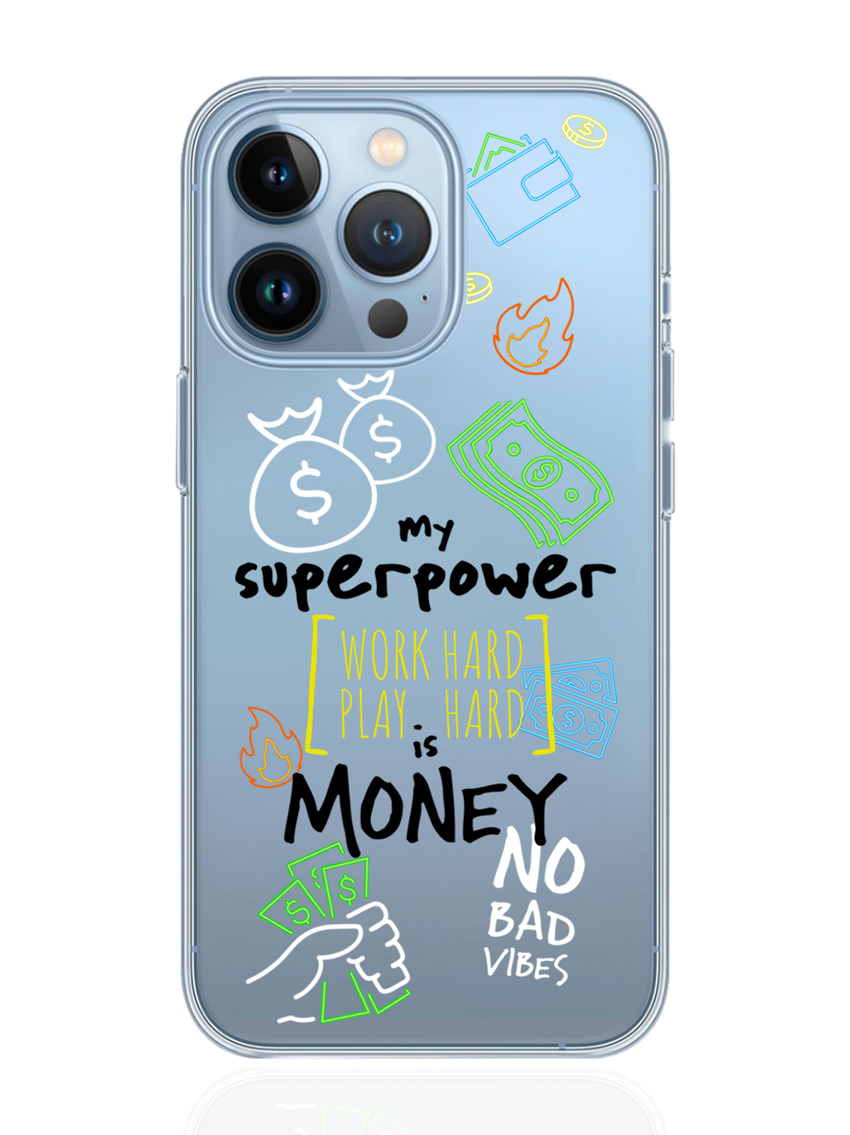 фото Чехол musthavecase для iphone 13 pro my superpower is money прозрачный