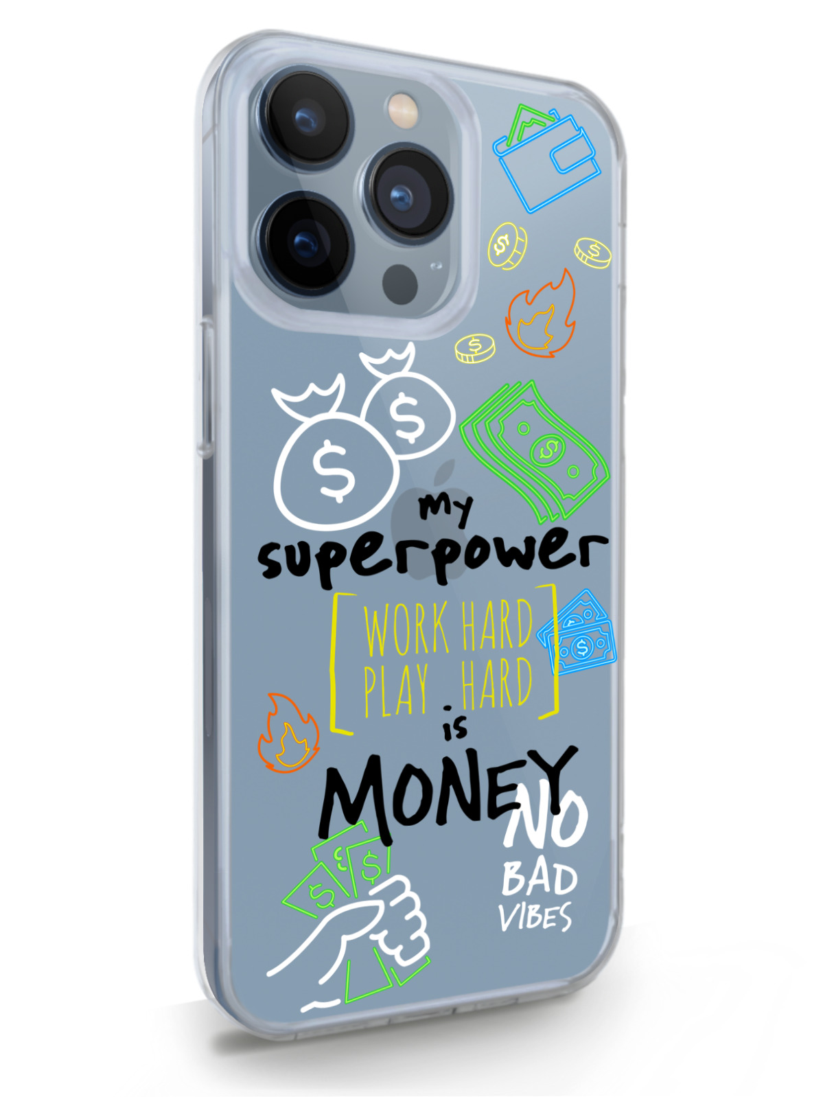 фото Чехол musthavecase для iphone 13 pro my superpower is money прозрачный