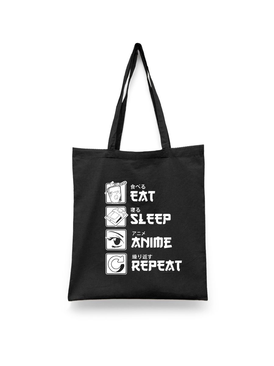 

Шоппер унисекс Каждому Своё Eat, sleep, anime, repeat/Аниме ANRA7, черный, Eat, sleep, anime, repeat/Аниме ANRA7