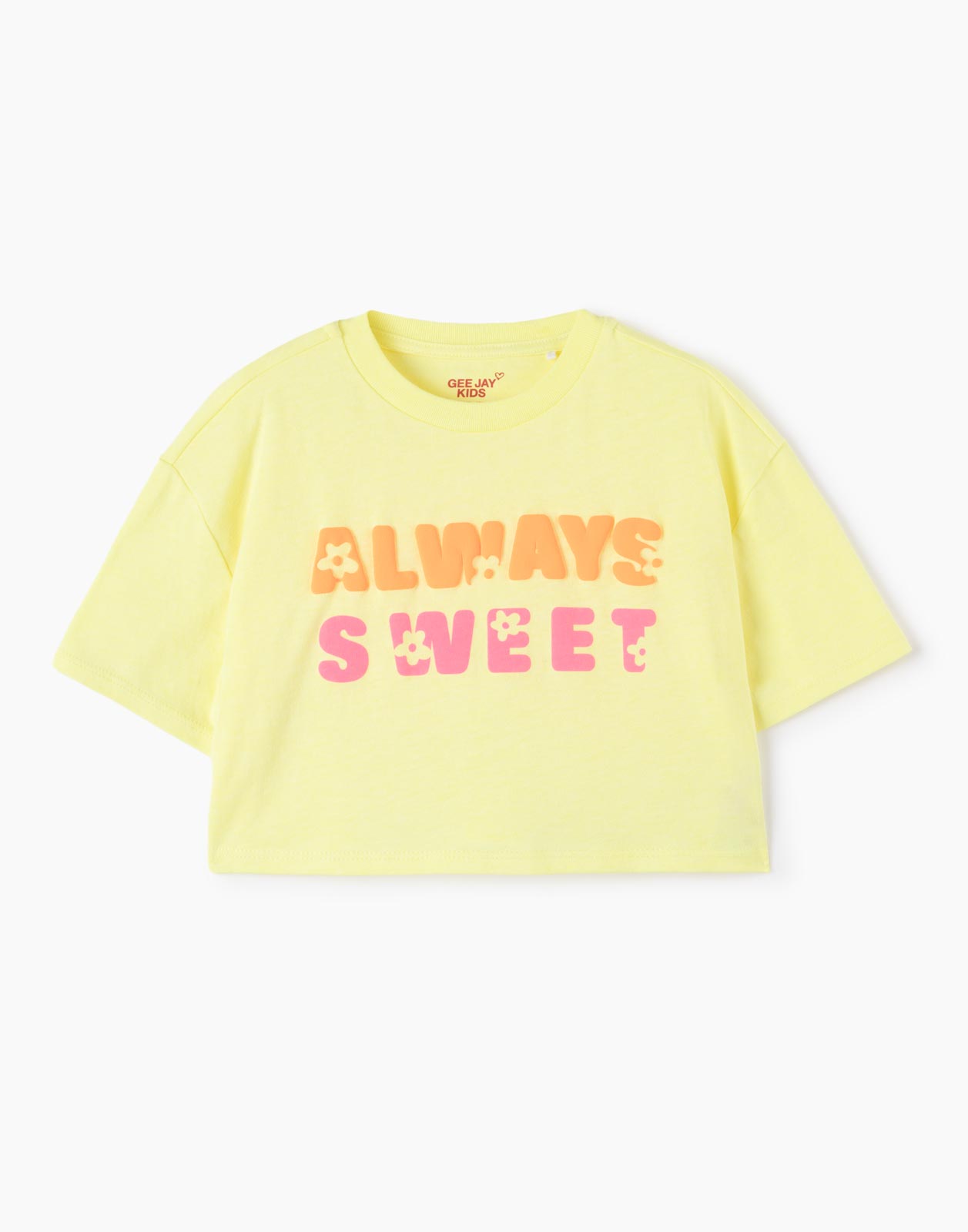 Жёлтая укороченная футболка Oversize с надписью для девочки 7-8л/128
