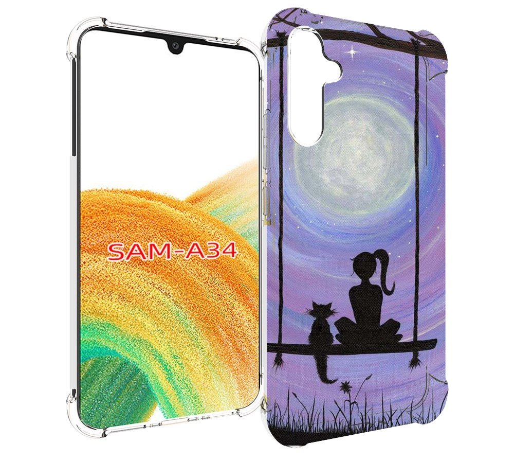 

Чехол MyPads девушка с котом на качеле женский для Samsung Galaxy A34, Tocco