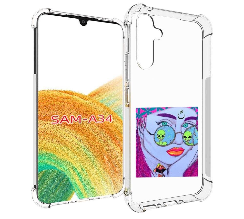 

Чехол MyPads девушка с инопланетянами в очках женский для Samsung Galaxy A34, Tocco