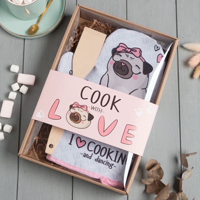 

Кухонный набор Cook with love, варежка-прихватка 20х28 , лопатка деревянная