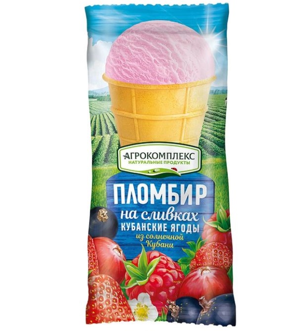 

Мороженое АО Агрокомплекс пломбир на сливках, кубанские ягоды, 100 г