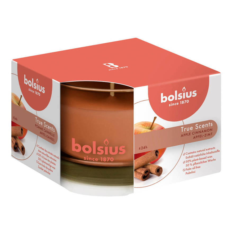 

Свеча ароматическая в стакане Bolsius True Scents Яблоко и корица 6,5x9 см оранжевая