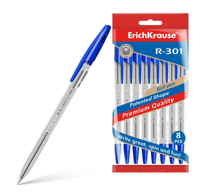 

Ручка шариковая ErichKrause R-301 Classic Stick&Grip синяя, 6 шт, R-301 Stick&Grip