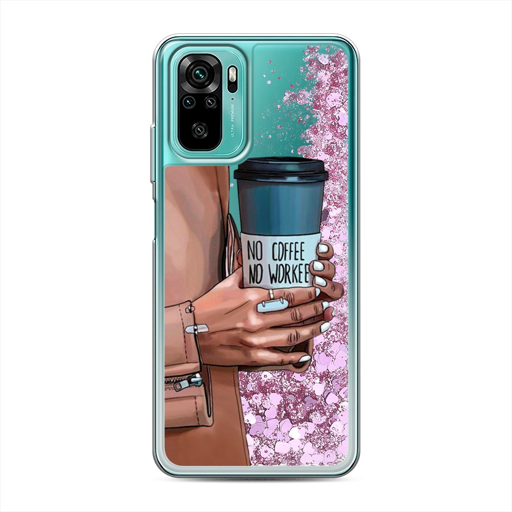 

Жидкий чехол с блестками "No coffee" на Xiaomi Redmi Note 10S