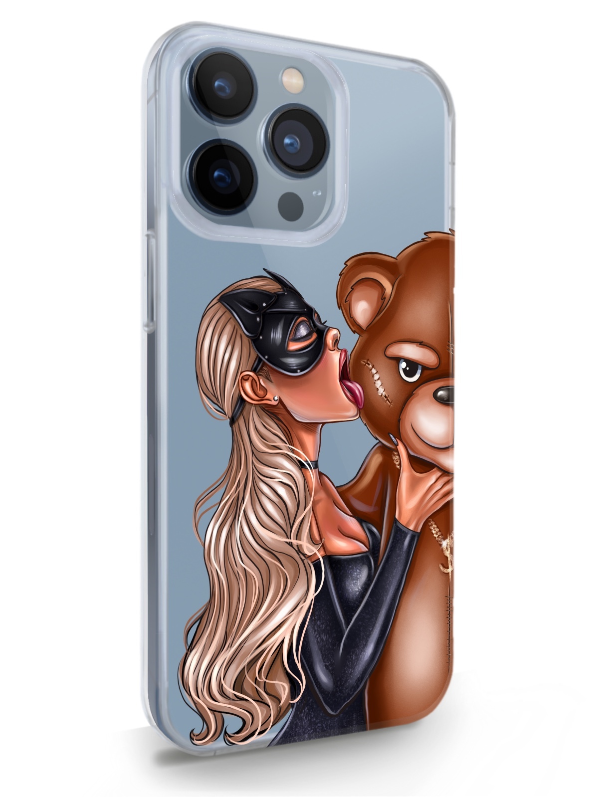 фото Чехол musthavecase для iphone 13 pro кошечка блондинка и мишка прозрачный