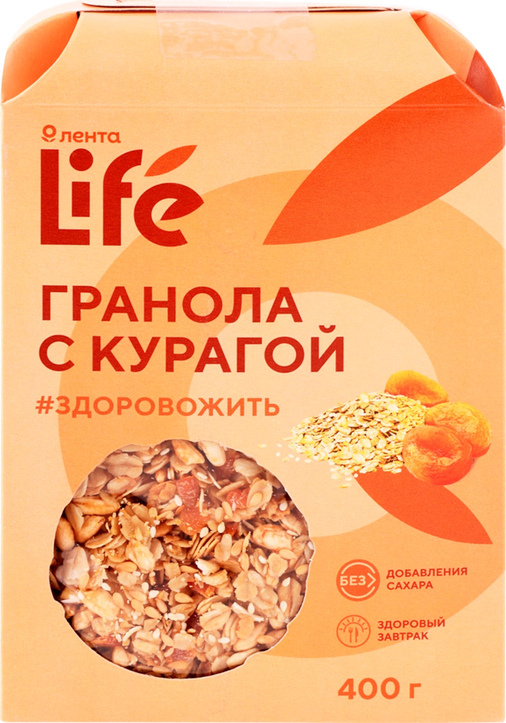 Гранола Лента Life овсяная с курагой без сахара 400 г