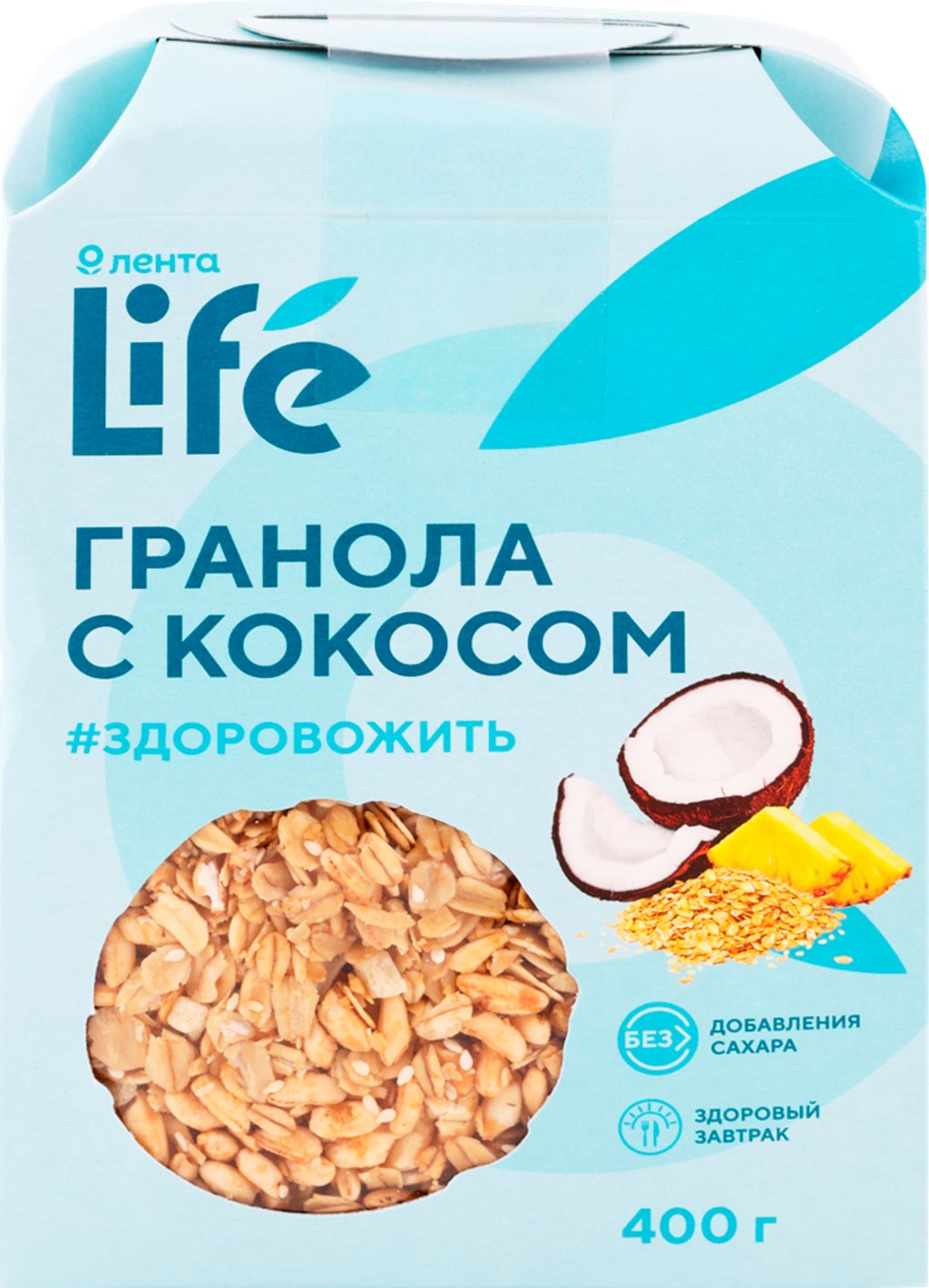 Гранола Лента Life овсяная с кокосом быстрого приготовления 400 г