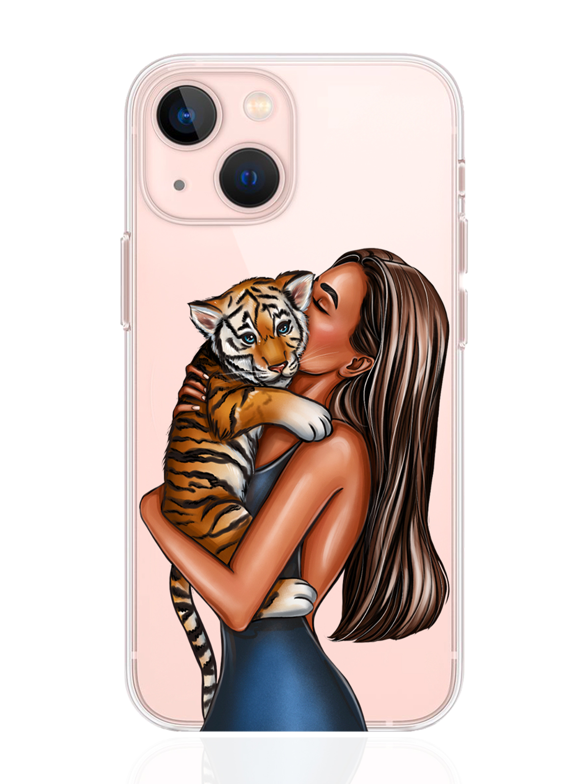 

Чехол MustHaveCase для iPhone 13 Mini Девушка с тигренком прозрачный, iPhone 13 Mini Девушка с тигренком