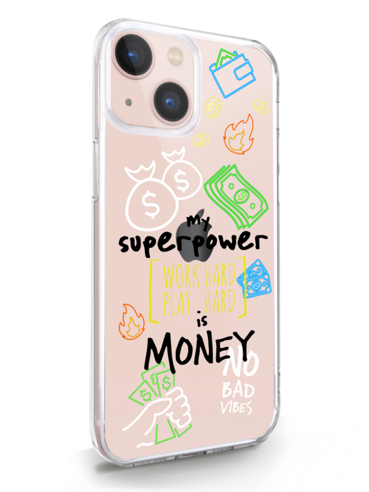 фото Чехол musthavecase для iphone 13 mini my superpower is money прозрачный