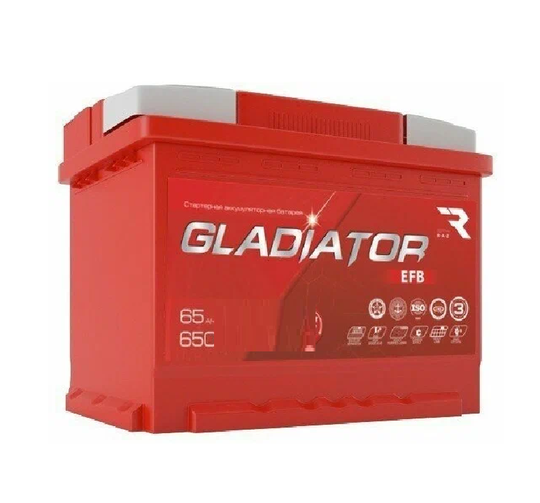 Аккумулятор GLADIATOR EFB 65 Ah, 650 A, 242x175x190 прям.