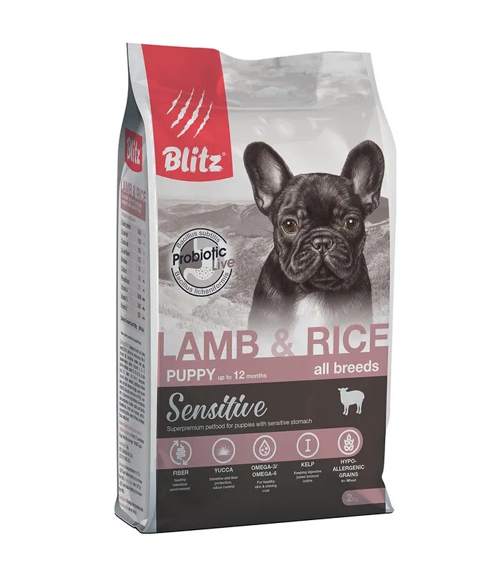

Сухой корм для щенков BLITZ SENSITIVE PUPPY ALL BREEDS, ягненок и рис, 4 шт по 2 кг