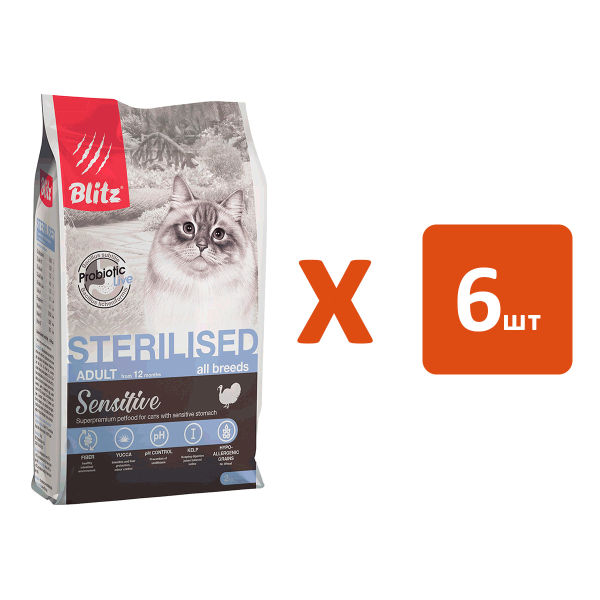 

BLITZ BLITZ SENSITIVE ADULT CAT STERILISED TURKEY для взрослых кастрированных котов и стер
