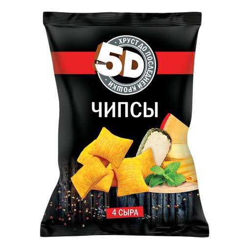 

Чипсы пшеничные 5D Хруст до последней крошки 4 сыра 90 г