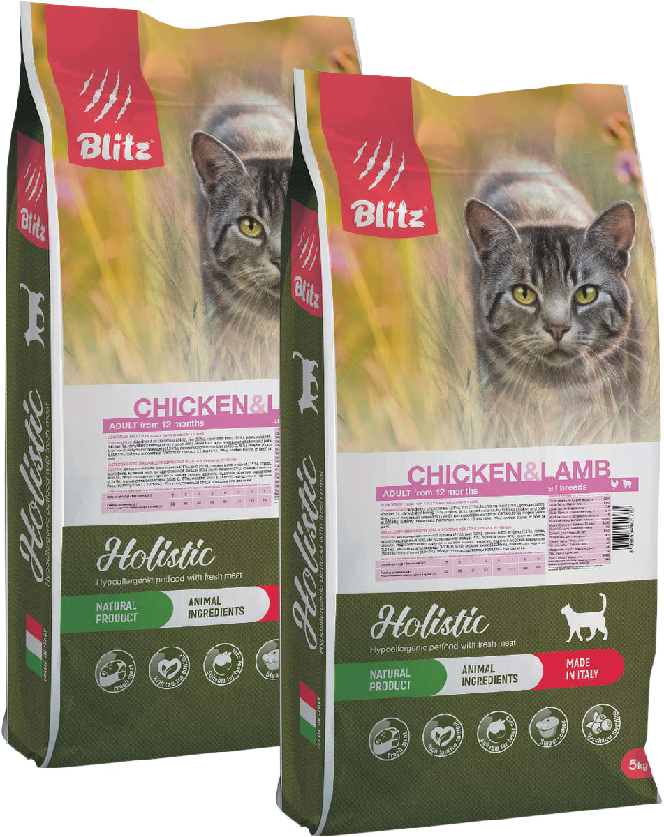 

BLITZ BLITZ HOLISTIC LOW-GRAIN ADULT CAT CHICKEN & LAMB низкозерновой для взрослых кошек в