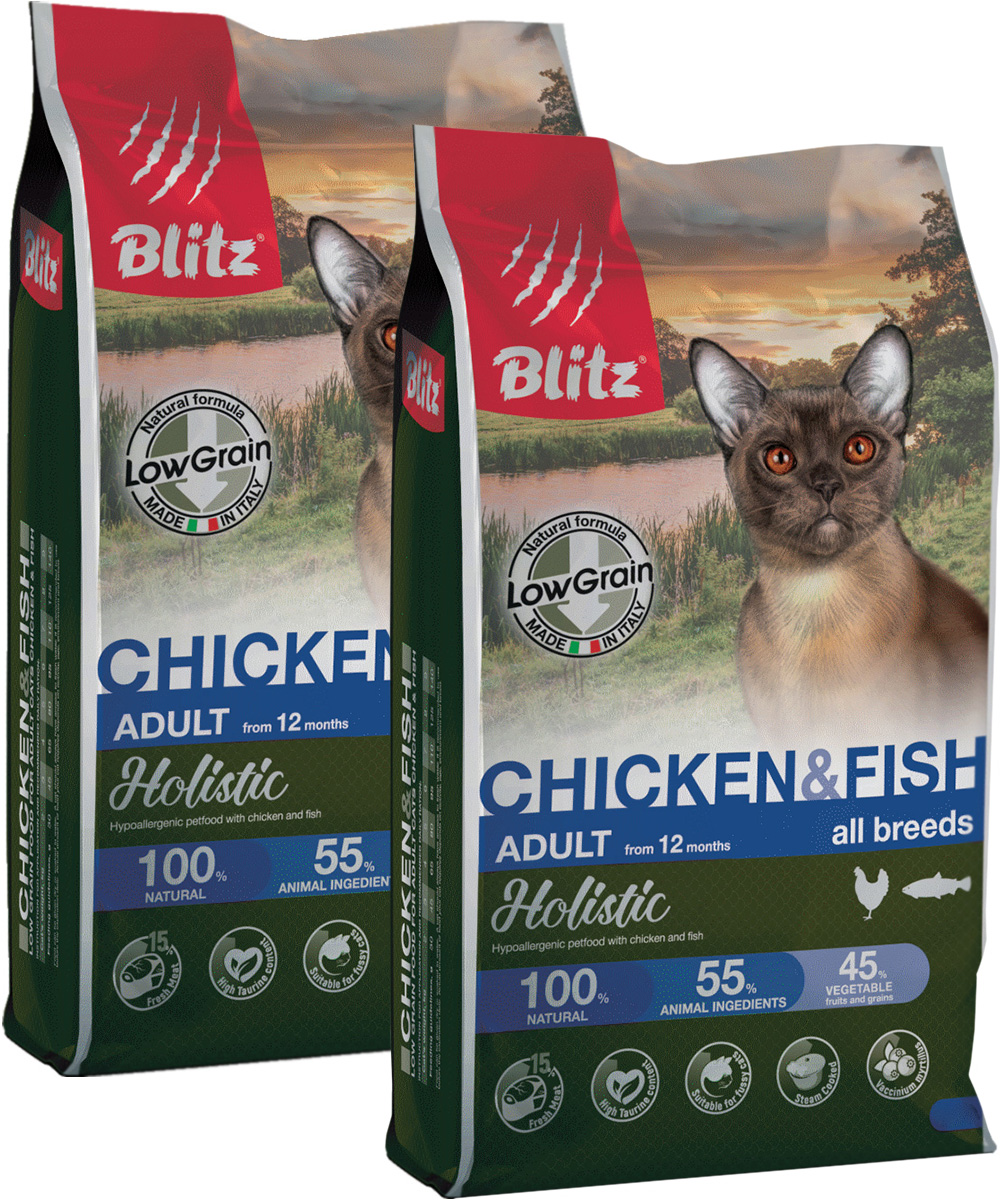 

BLITZ BLITZ HOLISTIC LOW-GRAIN ADULT CAT CHICKEN & FISH низкозерновой для взрослых кошек в