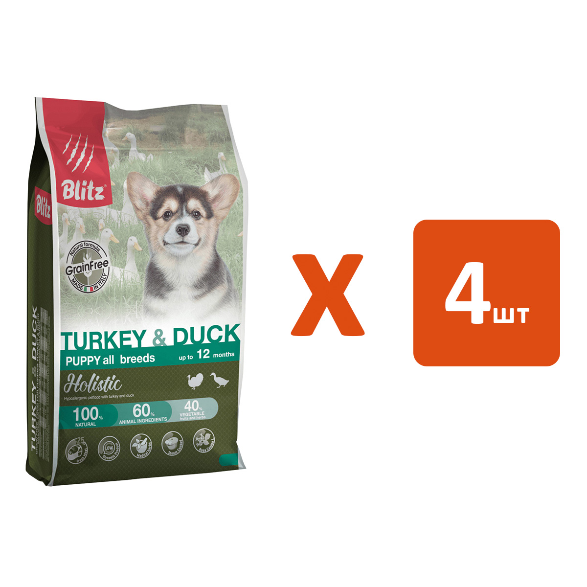 

BLITZ BLITZ HOLISTIC GRAIN FREE PUPPY TURKEY & DUCK беззерновой для щенков всех пород с ин