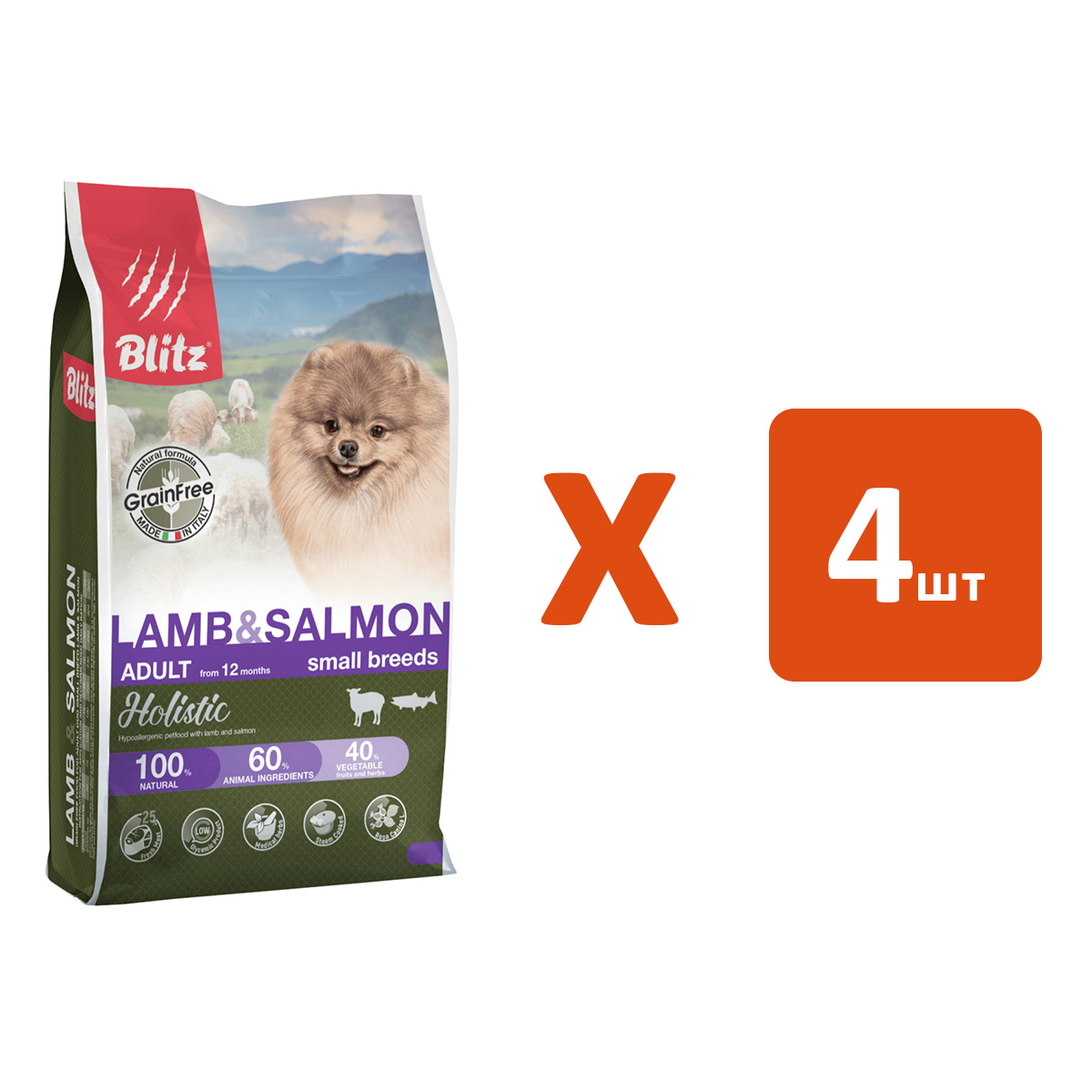 

BLITZ BLITZ HOLISTIC GRAIN FREE ADULT SMALL BREEDS LAMB & SALMON беззерновой для взрослых