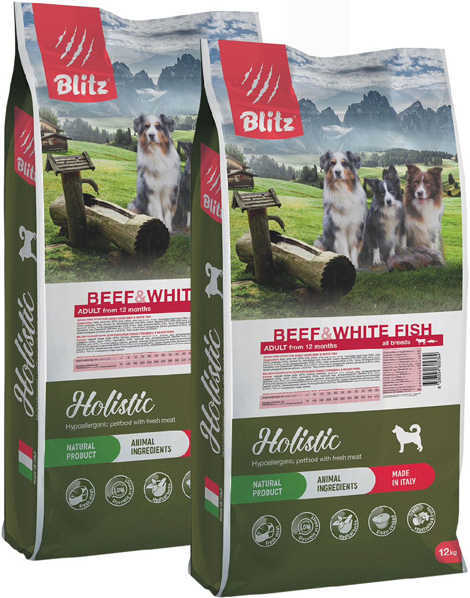 

BLITZ BLITZ HOLISTIC GRAIN FREE ADULT BEEF & WHITE FISH беззерновой для взрослых собак все